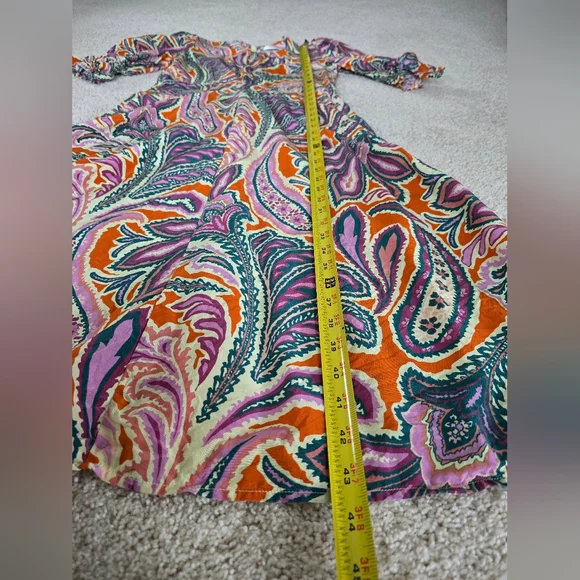 Tyler Boe Womens Dress Size Small Silk Purple And Orange Paisley Puff Sleeves - Picture 12 of 16